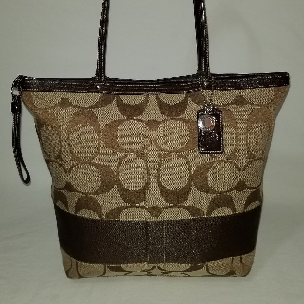 COACH 13549 Legacy Signature Stripe Shoulder Tote